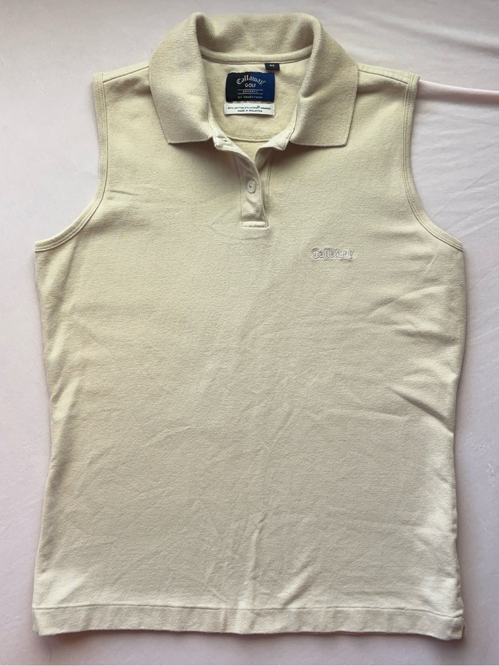 Callaway Golf Cream Sleeveless Polo Tank Top XS Cotton Blend